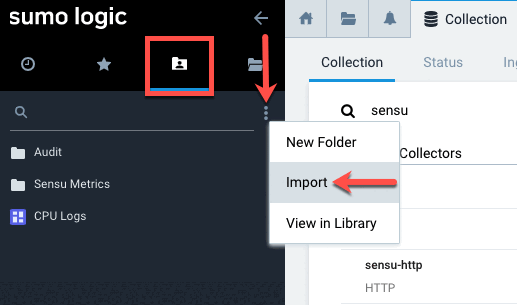 Navigate to the folder where you want to import Sensu data