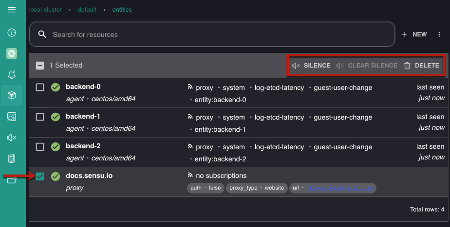 Select one or more entities on the Entities page